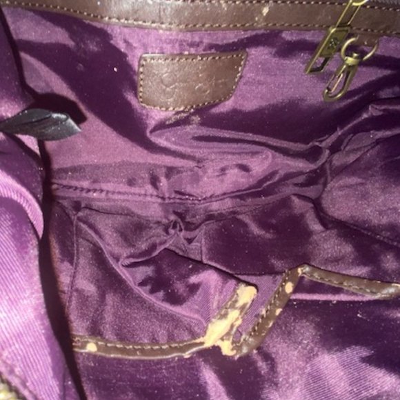 JESSICA SIMPSON Texture Faux Leather BROWN Purple PURSE Brass Strap PURPLE satin - Picture 8 of 12